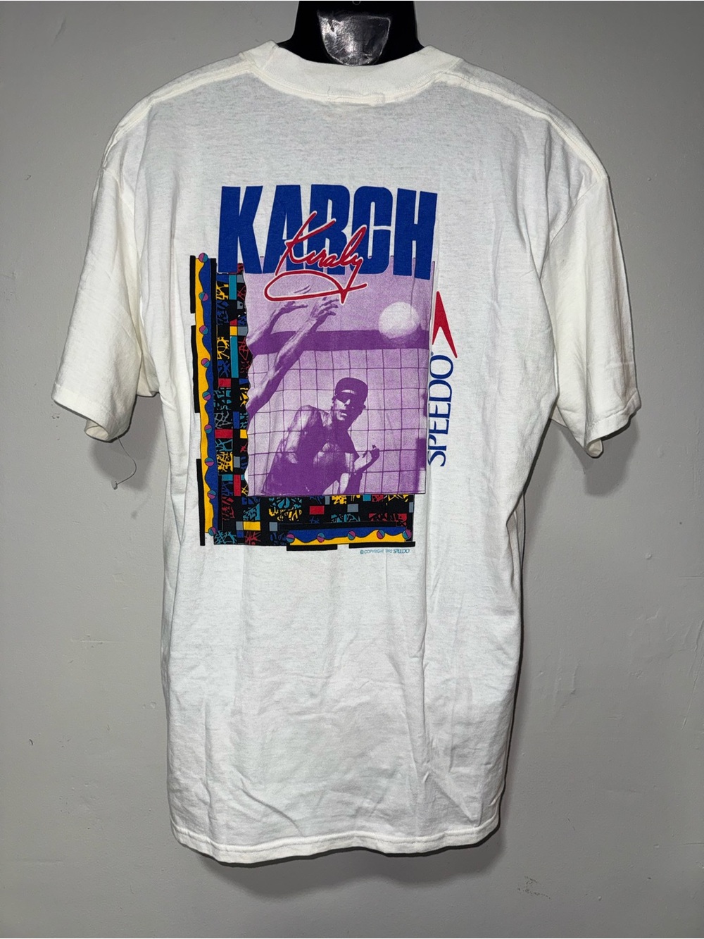 Vintage 1992 Speedo White Short Sleeve Crewneck Tee with Red & Blue Logo - Picture 3 of 5